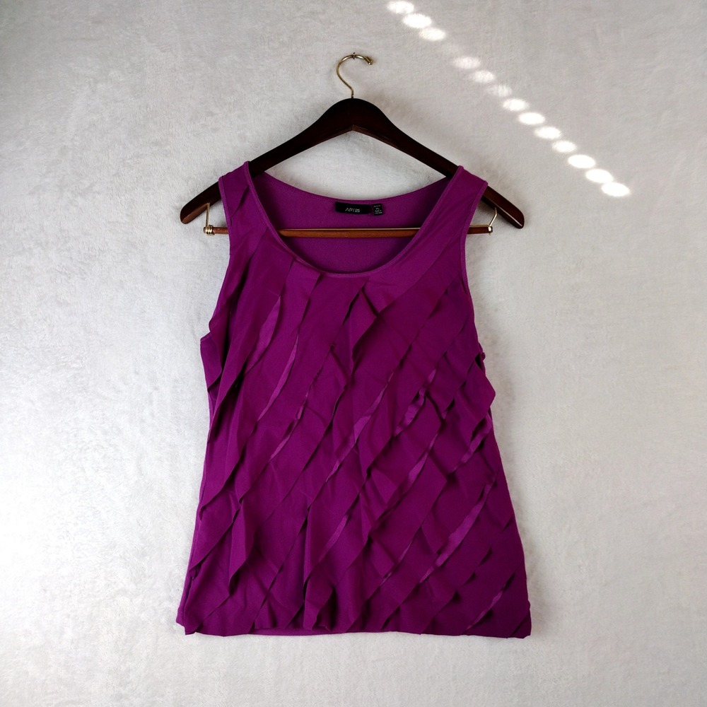 Apt. 9 Magenta Purple Ruffle Front Sleeveless Tank Top Blouse Petite Large PL
